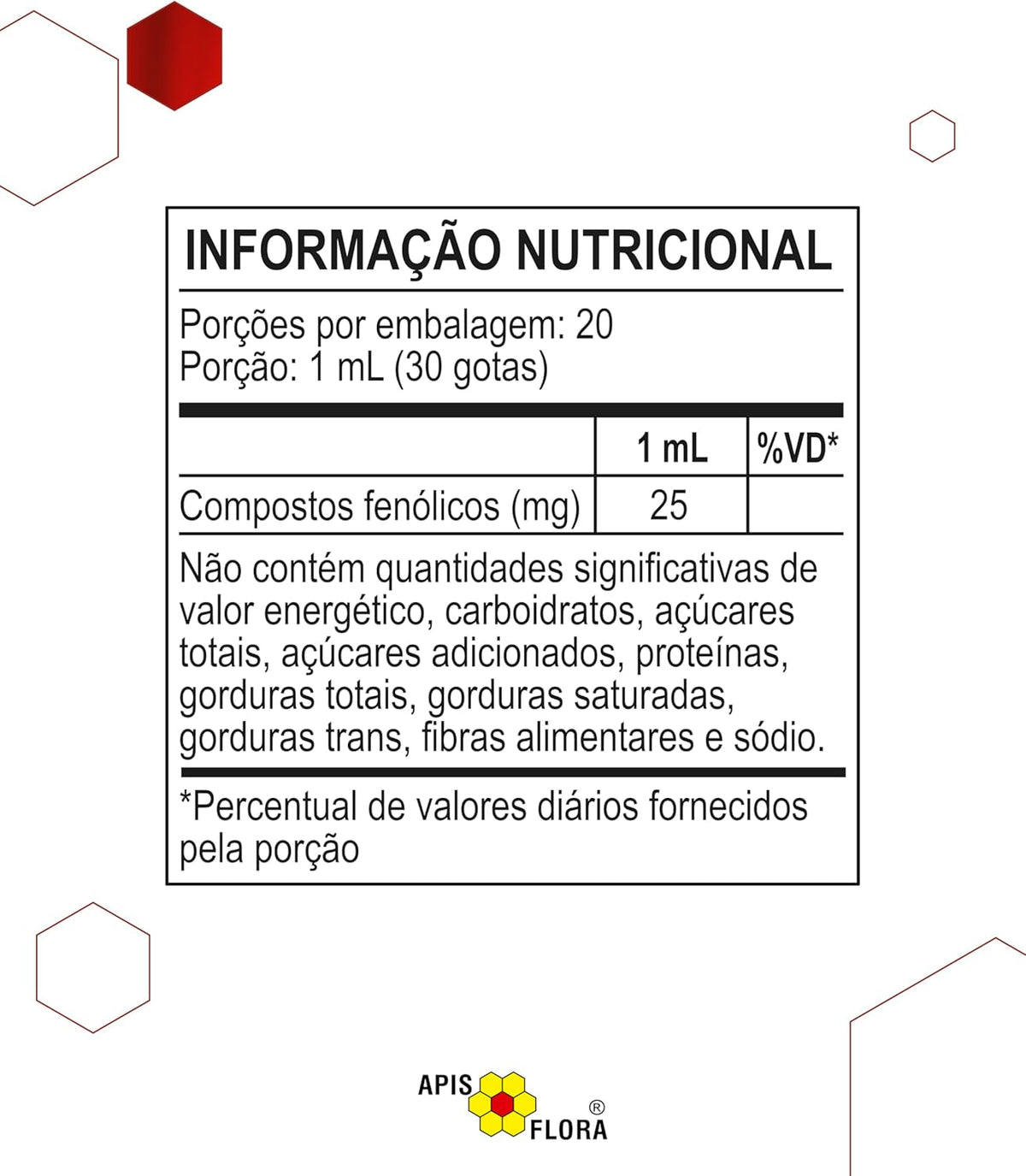 Apis Flora Red Brazilian Bee Propolis Extract in 20ml bottle, showing the amber liquid and label.