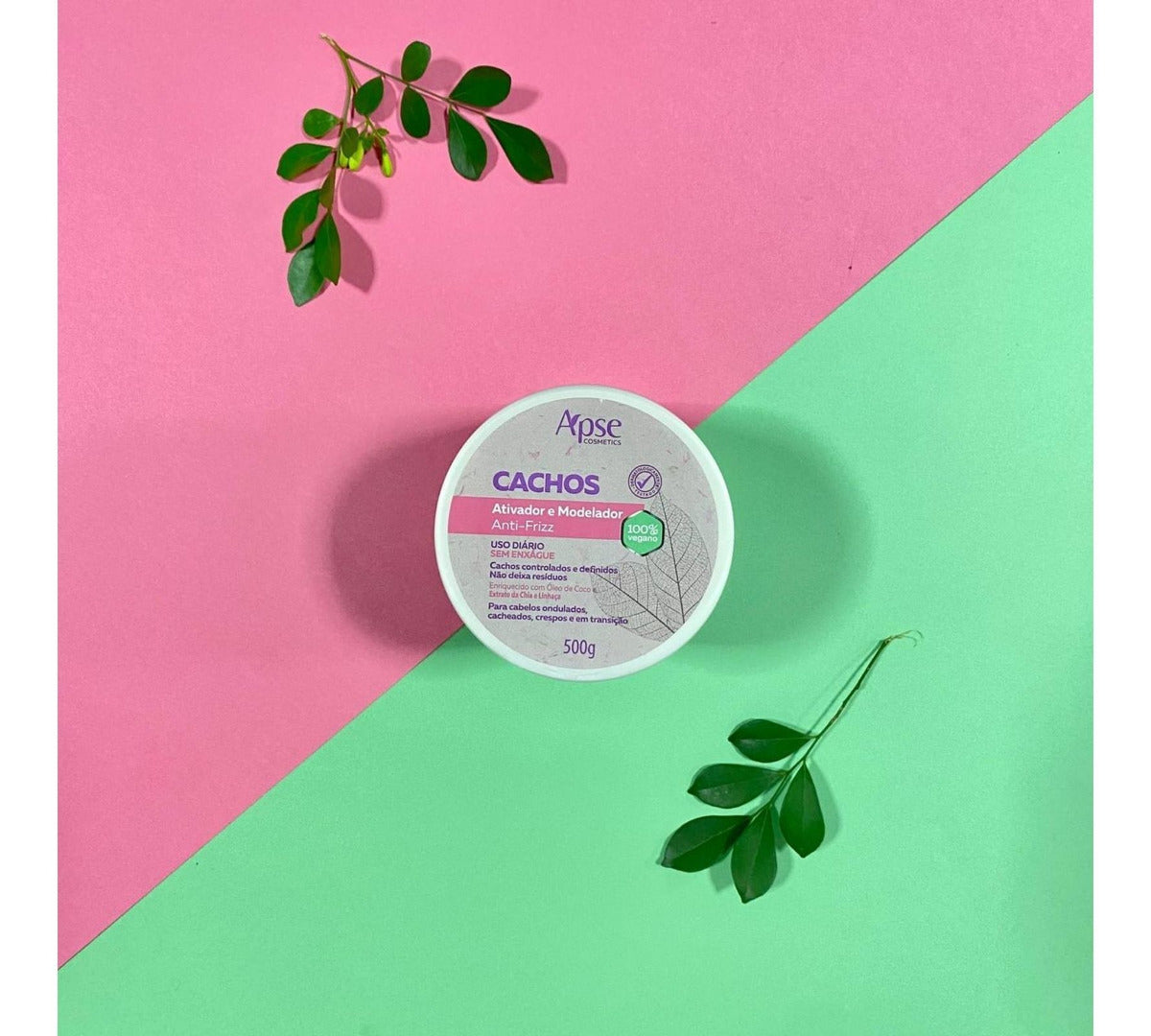 Vegan moisturizing curl mask by APSE COSMETICS for nourishing and defining curly hair, 500g jar with textured product visible