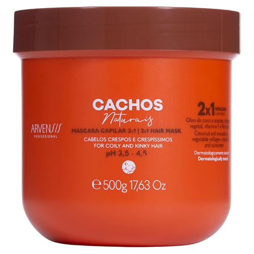 Arvensis Natural Curls 2-in-1 vegan hair mask in a 500g jar, featuring natural ingredients for curly hair care.