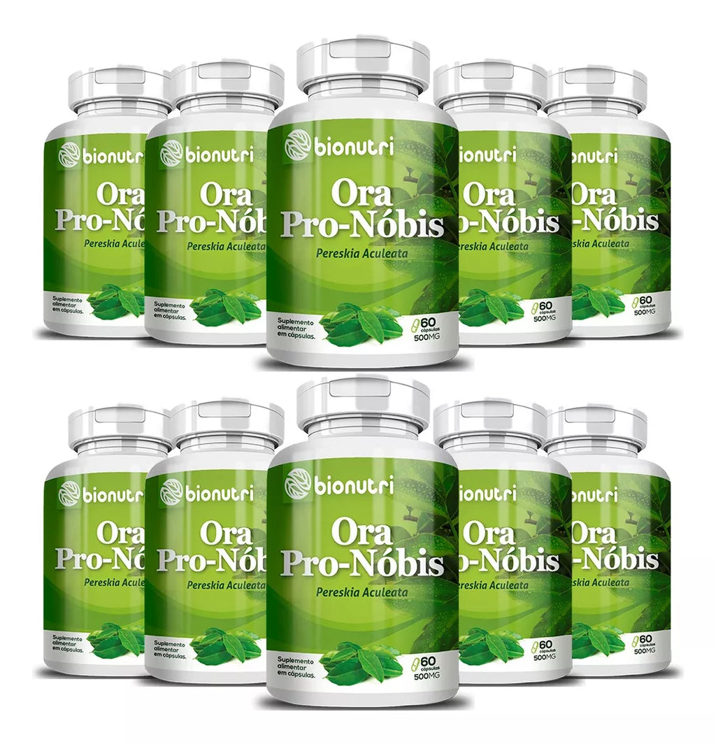 Ora Pro Nobis Bionutri Supplement With 60 Caps 500mg 10 Bottles - BuyBrazil