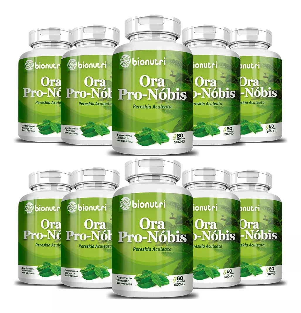 Ora Pro Nobis Bionutri Supplement With 60 Caps 500mg 10 Bottles - BuyBrazil