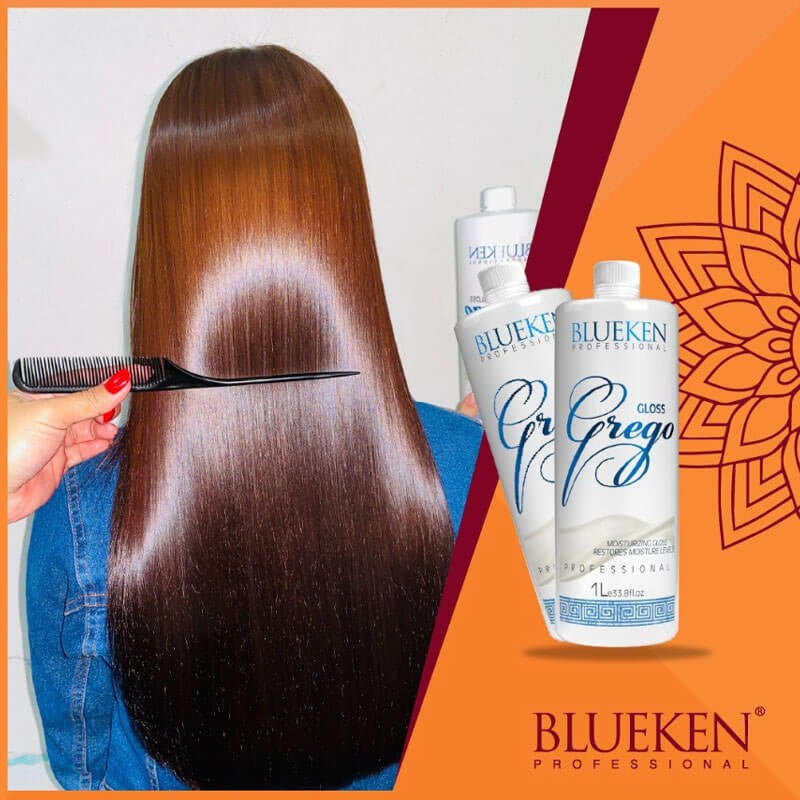 Blueken Grego Progressive Hair Brush with Gloss in 1000ml bottle, featuring a formaldehyde-free formula for glossy hair care.