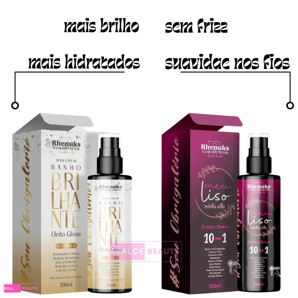 Kit Spray Capilar Meu liso + Spray Capilar efeito GLOSS MULTIFUNCIONAL  BANHO BRILHANTE 200ml cada