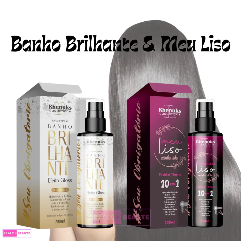 Kit Spray Capilar Meu liso + Spray Capilar efeito GLOSS MULTIFUNCIONAL  BANHO BRILHANTE 200ml cada