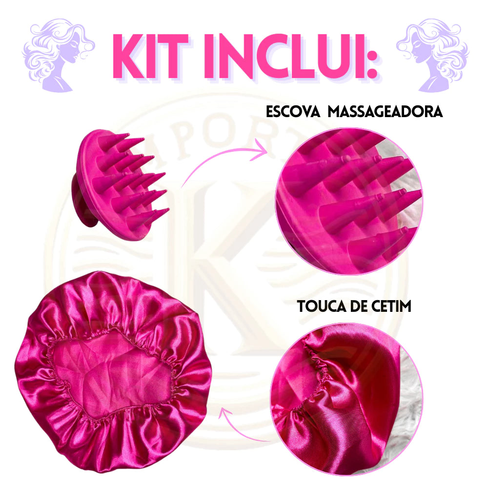 Kit 5 Escovas de Cabelo  + Touca de Cetim – Raquete Fashion, Mágica, Polvo, Massageadora de Silicone