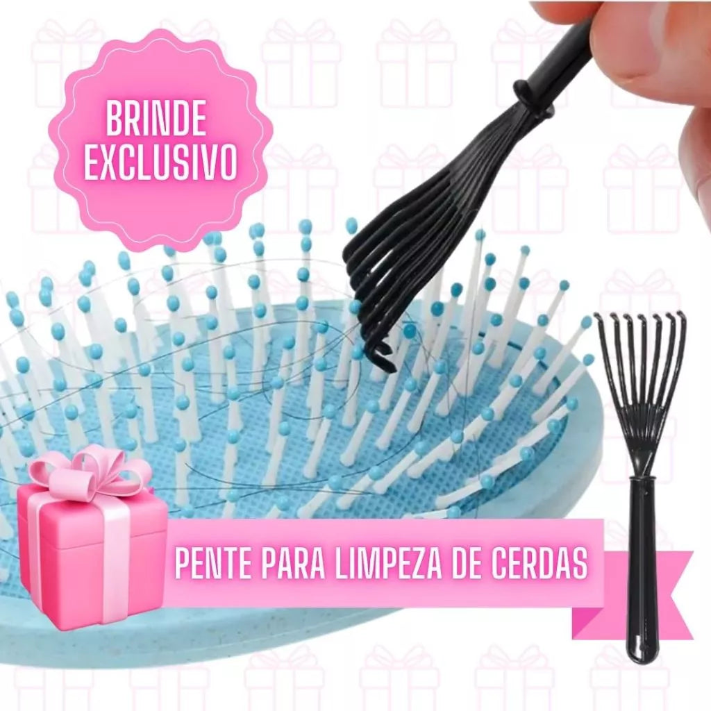Kit 5 Escovas de Cabelo  + Touca de Cetim – Raquete Fashion, Mágica, Polvo, Massageadora de Silicone