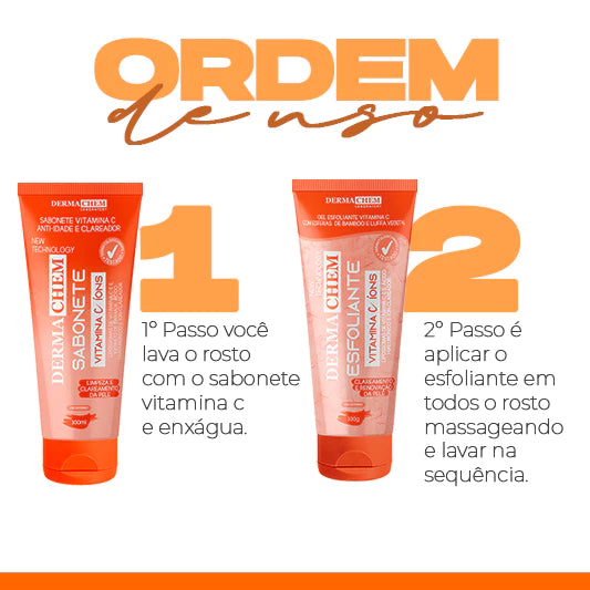 🍊 Kit Skincare Vitamina C Dermacrem – Clareador, Anti-idade & Anti-manchas ✨