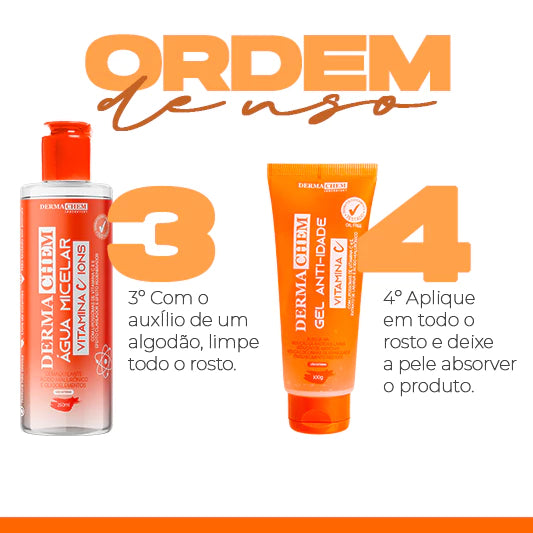 🍊 Kit Skincare Vitamina C Dermacrem – Clareador, Anti-idade & Anti-manchas ✨