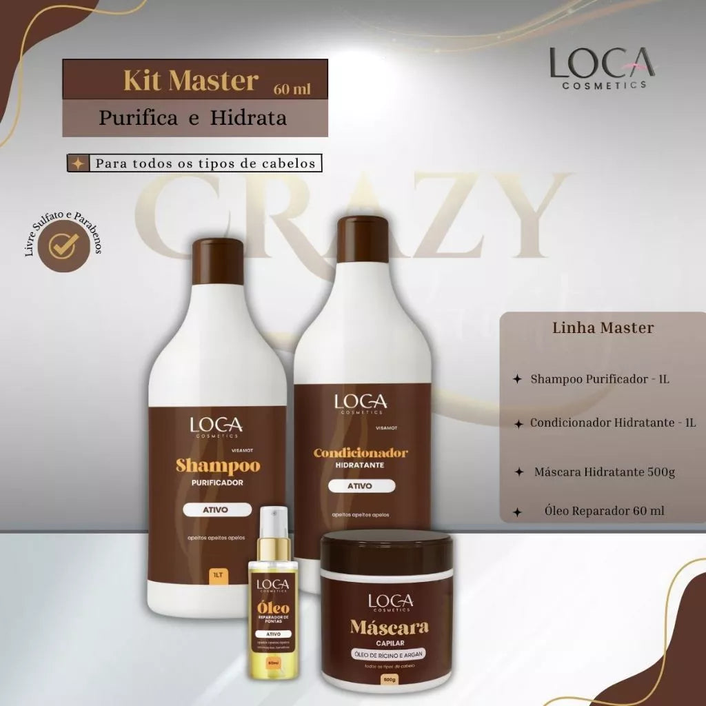 Kit Master - Máscara 500g + Shampoo + Condicionador 1LT + Oleo 60ml Loca Natural Cosmetics