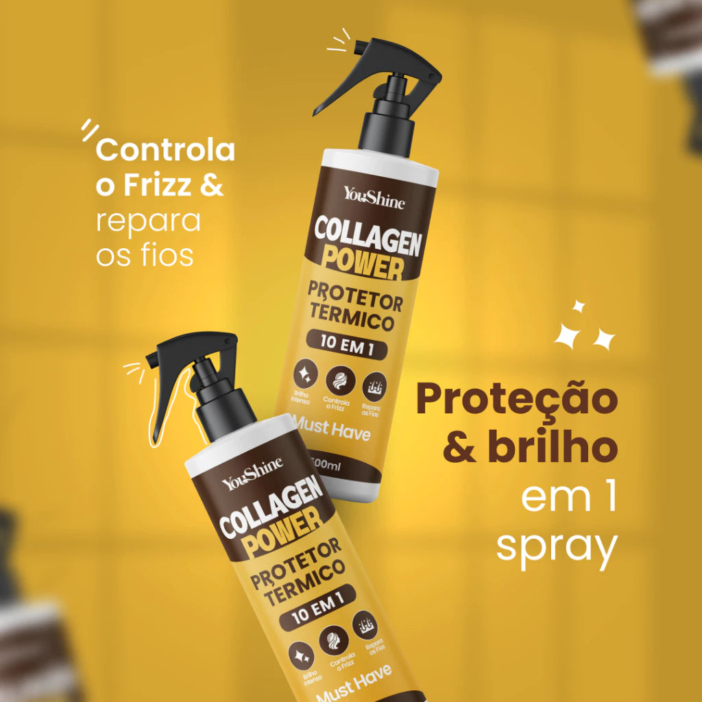 Protetor Termico Collagen Power 10 em 1 Spray YouShine Defrizante Capilar Finalizador 500mL