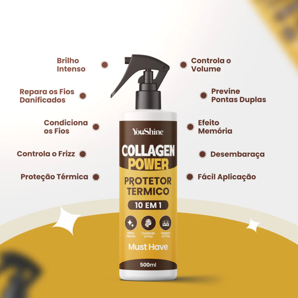 Protetor Termico Collagen Power 10 em 1 Spray YouShine Defrizante Capilar Finalizador 500mL