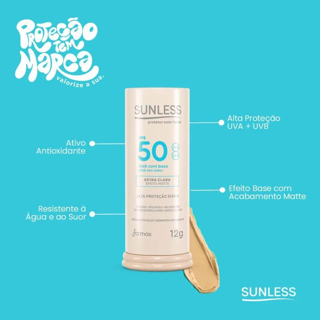 Protetor Solar Facial com Base em Bastão FPS 50 Efeito Matte Sunless Stick Envio Imediato