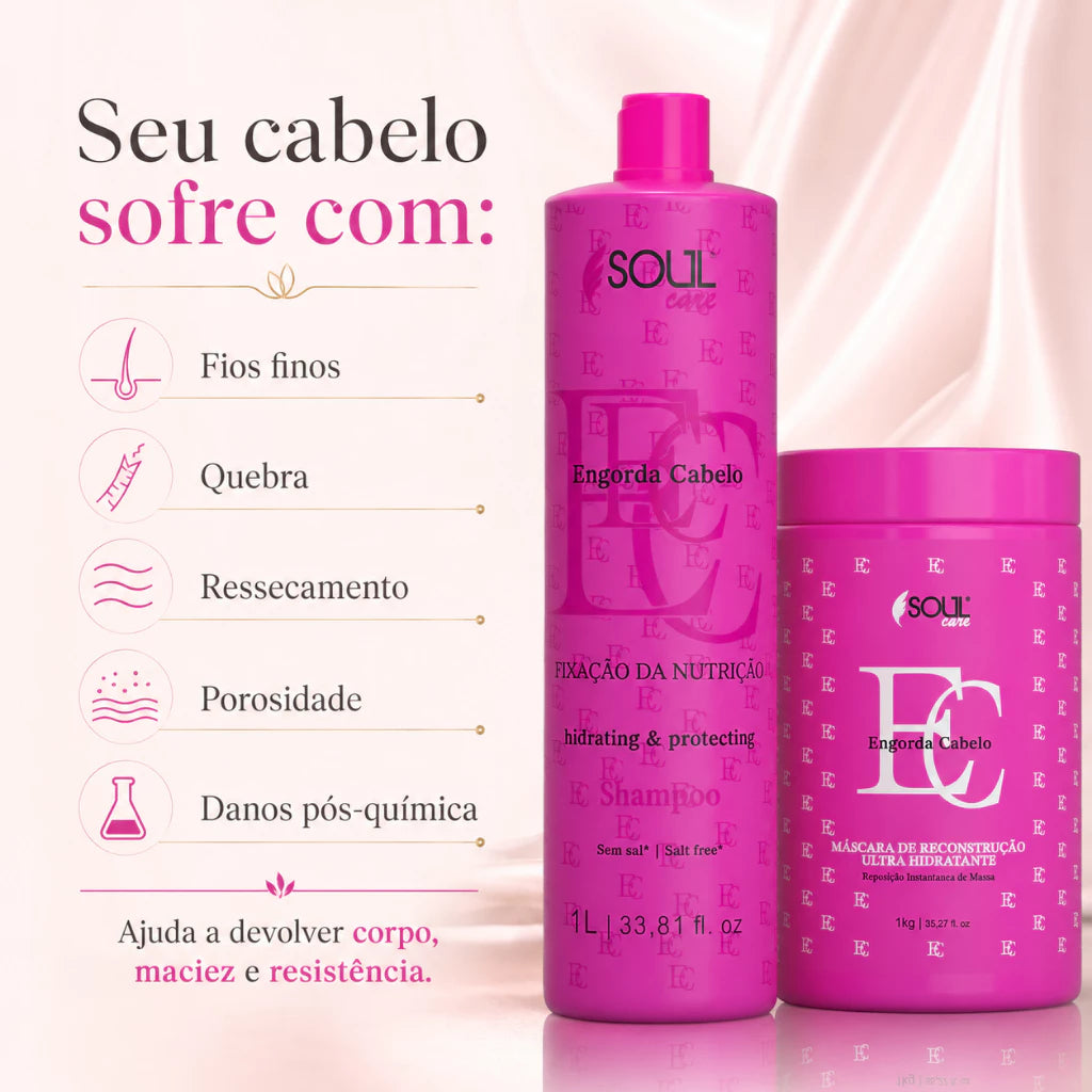 Kit Reconstrução Profissional Engorda Cabelo de Shampoo e Mascara Cronograma Capilar