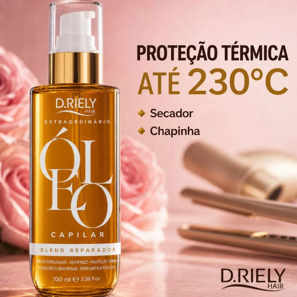 Óleo Extraordinário D.Riely Hair Óleo de Argan Capilar Antifrizz Hidratação Brilho Reparador de Pontas Cabelo Ressecado