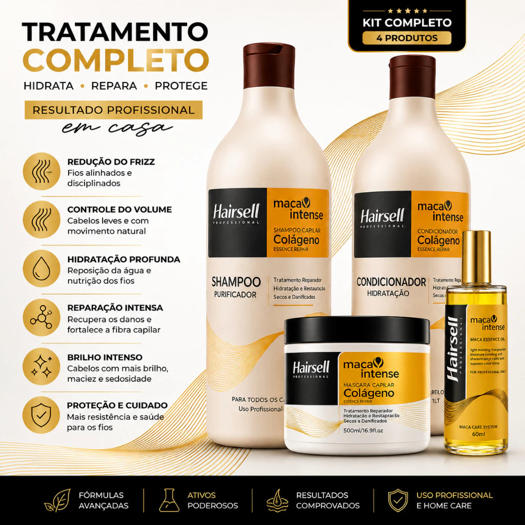 Kit Shampoo + Cond Purificador 1L Máscara Hidratação 500g Óleo Reparador 60ml Hairsell