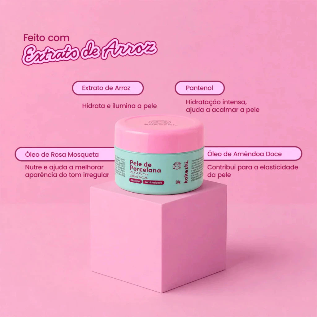 Hidratante Creme Facial Pele De Porcelana Kokeshi 30g Milagre do Arroz