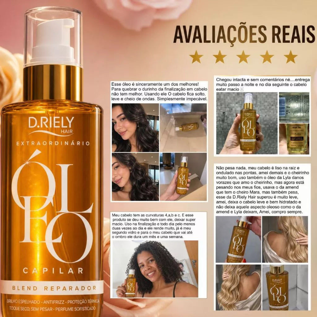 Óleo Extraordinário D.Riely Hair Óleo de Argan Capilar Antifrizz Hidratação Brilho Reparador de Pontas Cabelo Ressecado