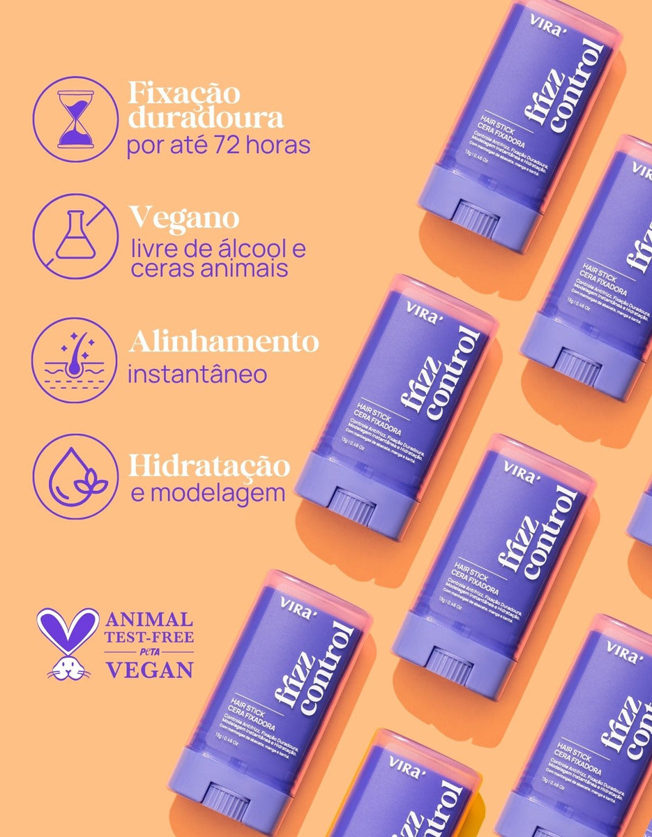 Cera Capilar Antifrizz 13g - Controle de Frizz Virá Cosméticos | Fixação Leve, Brilho Instantâneo, Alinhamento de Baby Hairs, Sem Oleosidade, Vegana - BuyBrazil