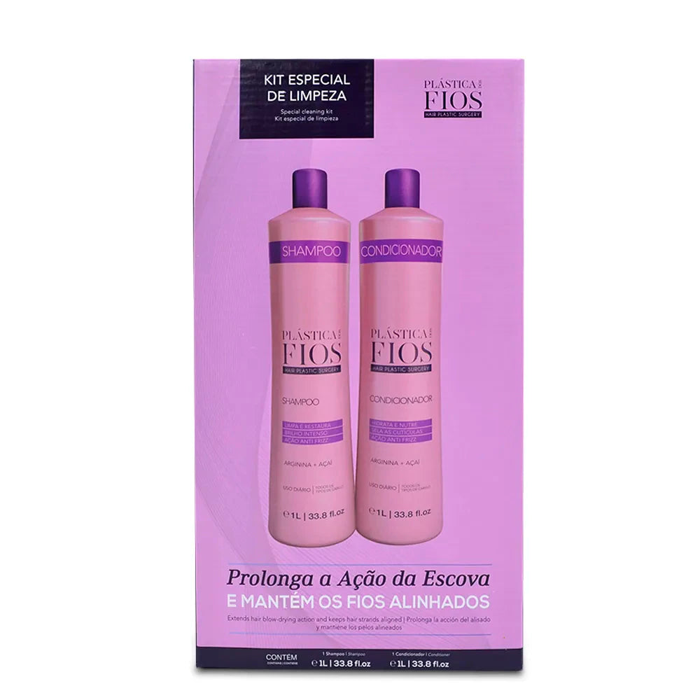 Kit Plástica dos Fios Shampoo 1 litro e Condicionador 1 litro