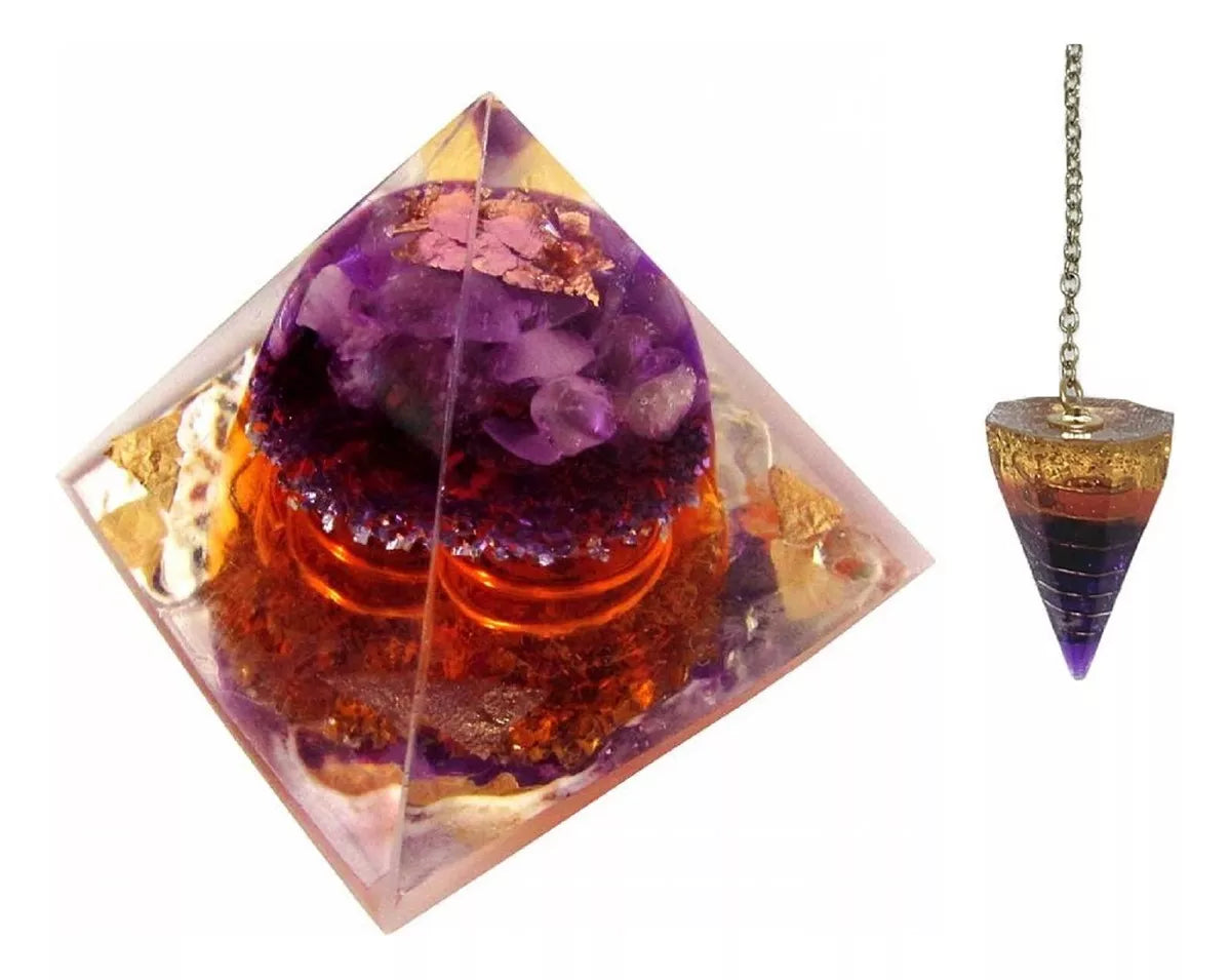 Saint Germain Orgonite Pyramid + Violet Ray Pendulum - BuyBrazil