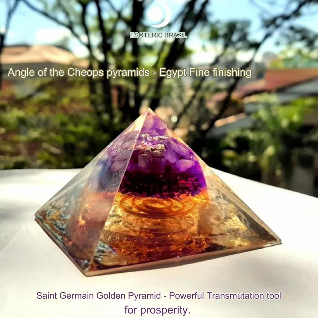 Saint Germain Orgonite Pyramid + Violet Ray Pendulum - BuyBrazil