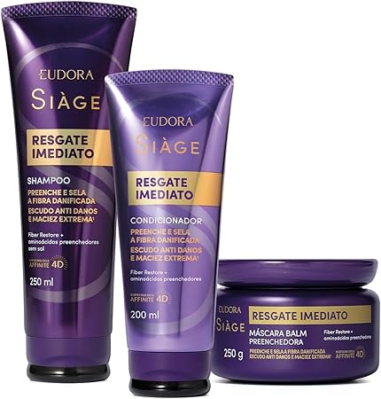 Siàge Resgate Imediato Combo: Shampoo 250ml + Conditioner 200ml + Hair Mask 250g - BuyBrazil