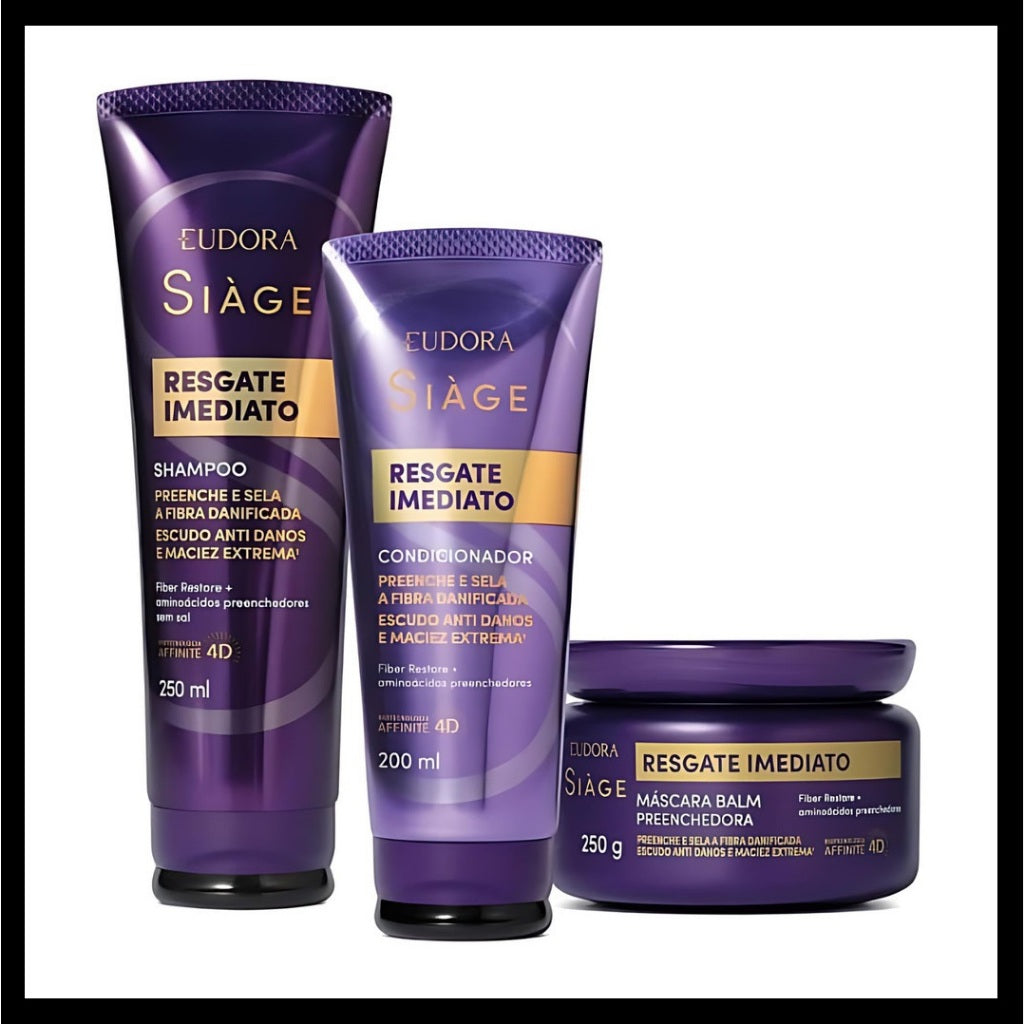 Siàge Resgate Imediato Combo: Shampoo 250ml + Conditioner 200ml + Hair Mask 250g - BuyBrazil