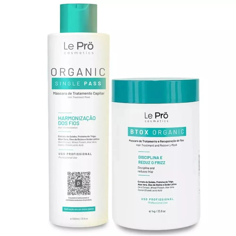 Single Pass Progressive Brush Organic Deep Hair Recovery Mask Kit 2x1 1000ml/ 33.8 fl.oz; Le Pro - BuyBrazil