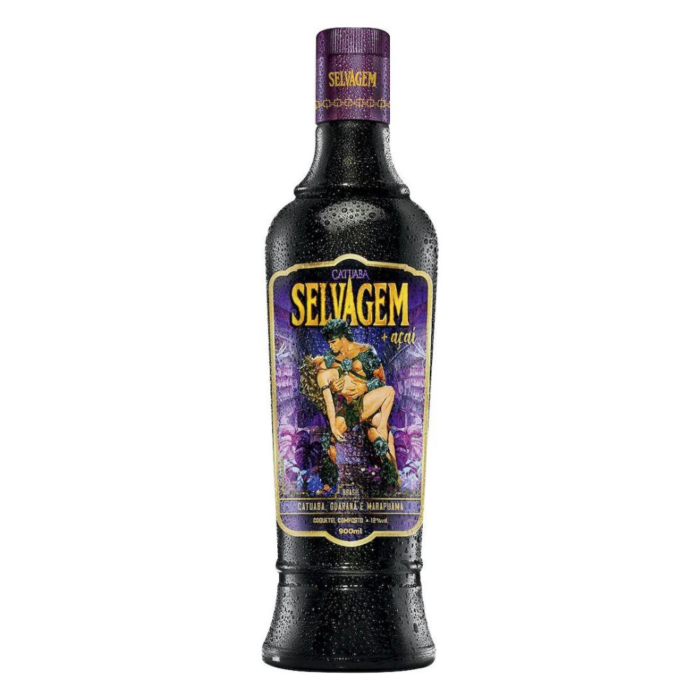 Selvagem cocktail bottle by COMARY featuring açaí, catuaba, guaraná, and marapuama, 900ml, with vibrant label design.