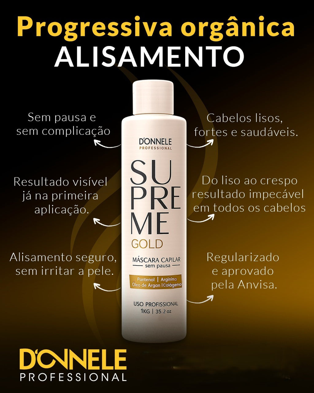 Donnele Supreme Gold Hair Straightening Mask (No-Pause) 1kg / 35.2 oz. - BuyBrazil