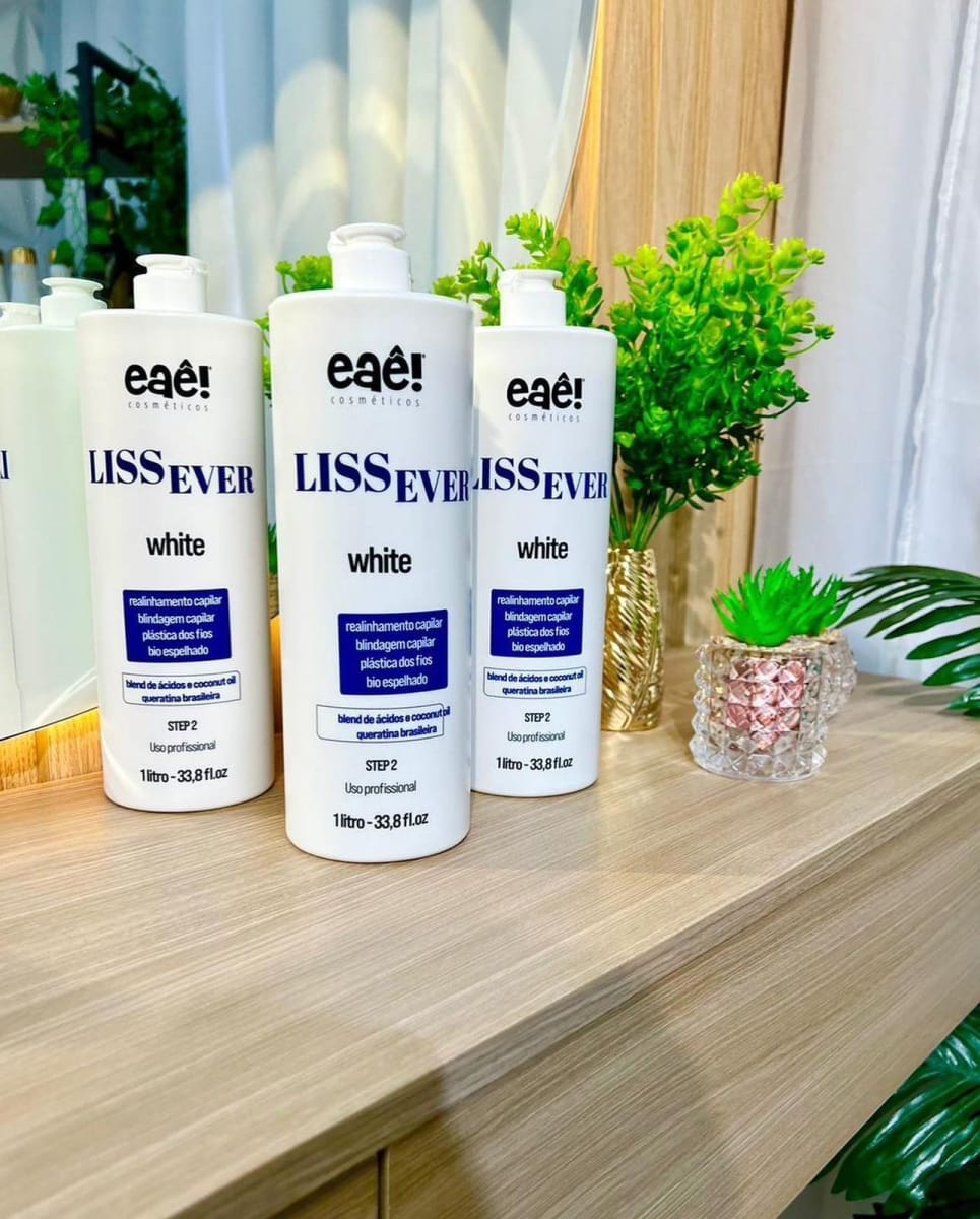 Eae! Liss Ever White formaldehyde-free organic hair smoothing treatment 1000ml bottle, EAE Cosmeticos hair care product