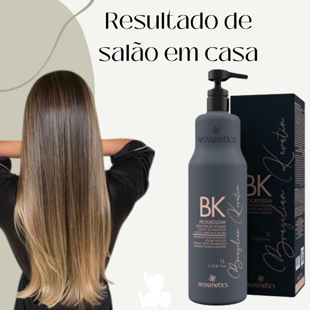 Ecosmetics BK Brazilian Keratin Hair Care product in 1000ml bottle, designed for progressive straightening and hair smoothing.