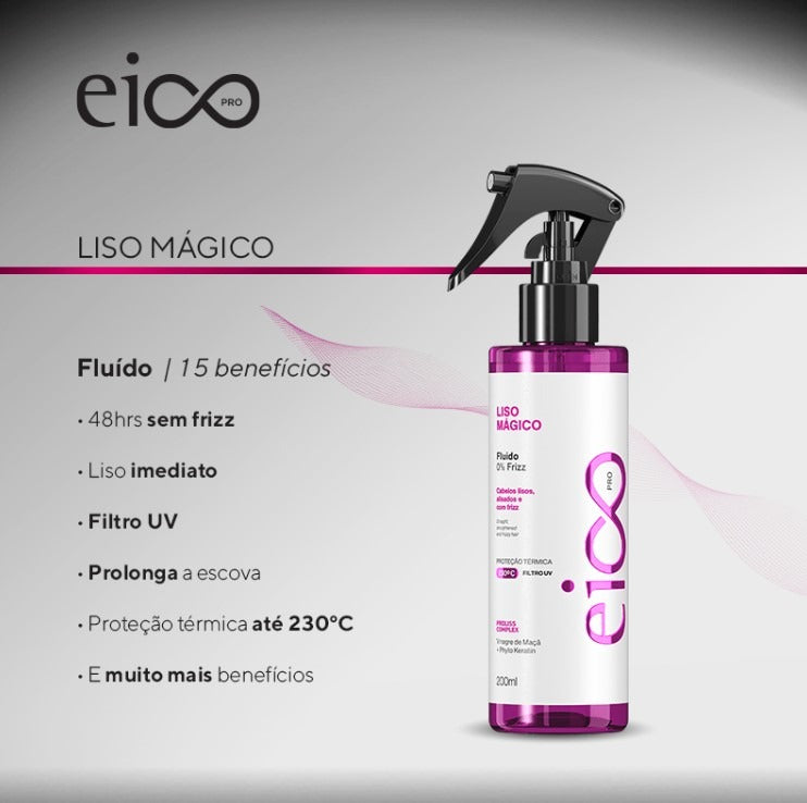 Eico Pro Fluid Spray Leave-in 0% Frizz Magical Smooth Treatment Hydration Shine Thermal Protection Sunscreen 200ml - BuyBrazil