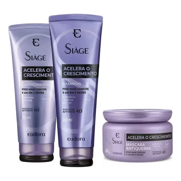 Eudora Siàge Combo Accelerates Growth: Shampoo 250ml + Conditioner 200ml + Hair Mask 250g - BuyBrazil