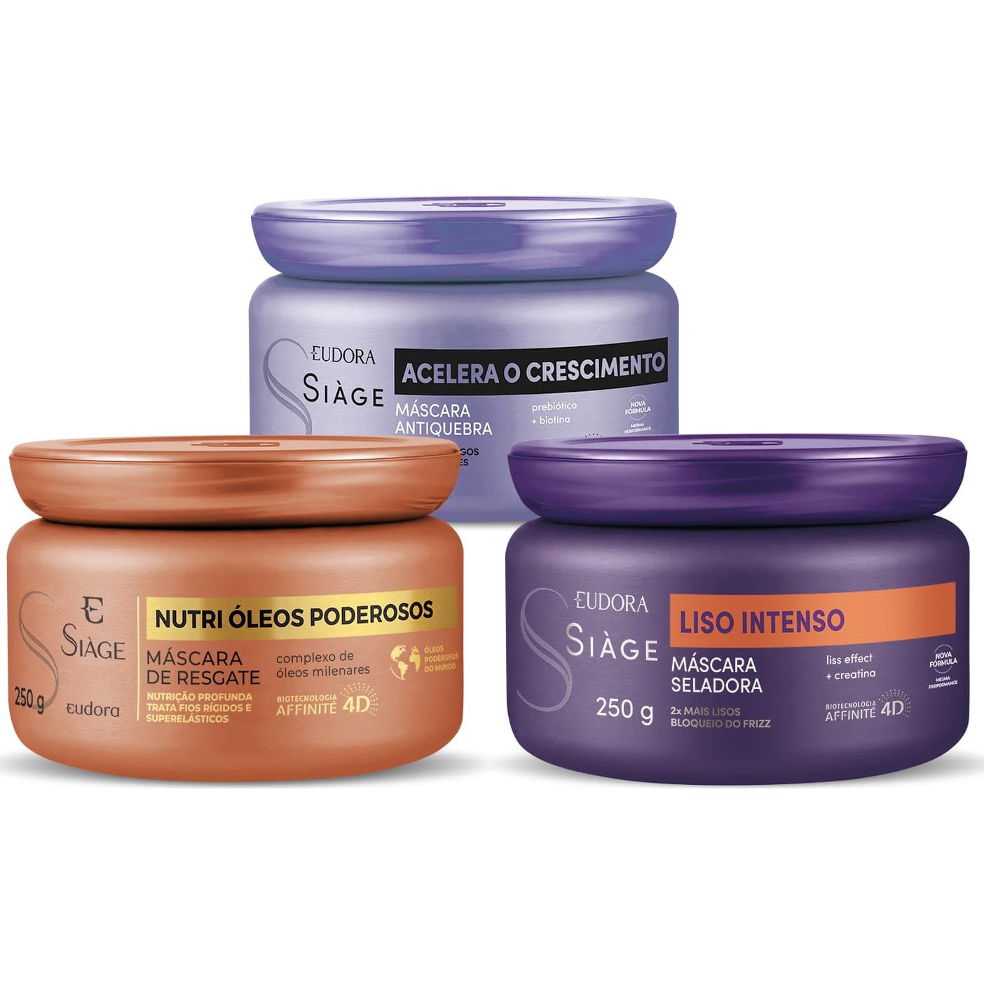 Eudora Siàge Hair Mask Combo: Accelerates Growth 250g + Intense Smooth 250g + Powerful Oils 250g - BuyBrazil