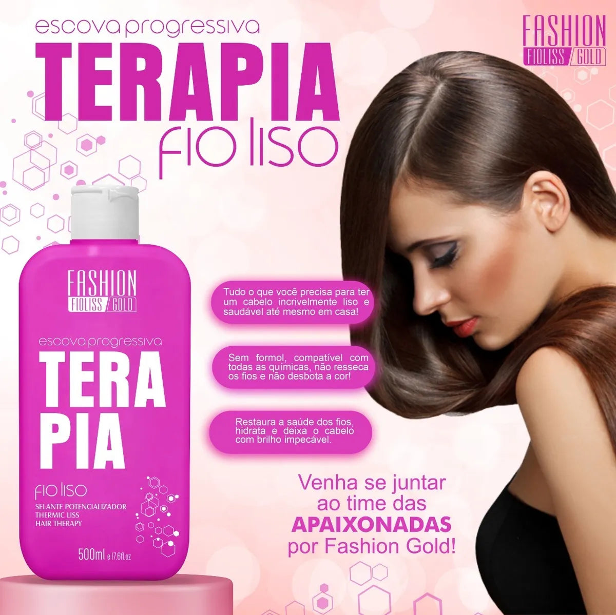 FASHION FIOLISS GOLD professional hair treatment bottle, 500ml, for nourishing and restoring hair health.
