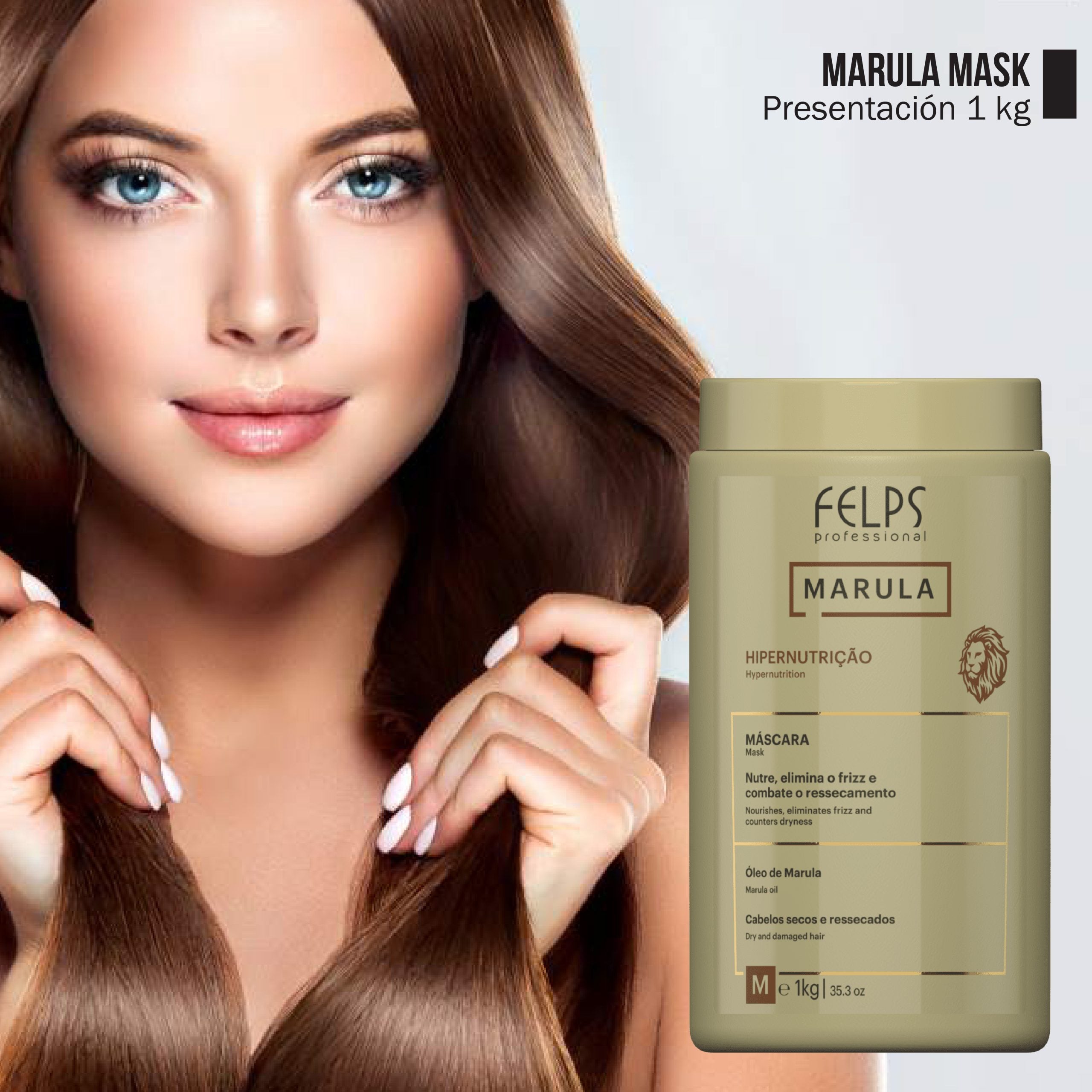 FELPS Felps Professional Marula Hypernutrition Hair Mask 1kg jar, creamy hair care treatment for nourishing and strengthening hair.
