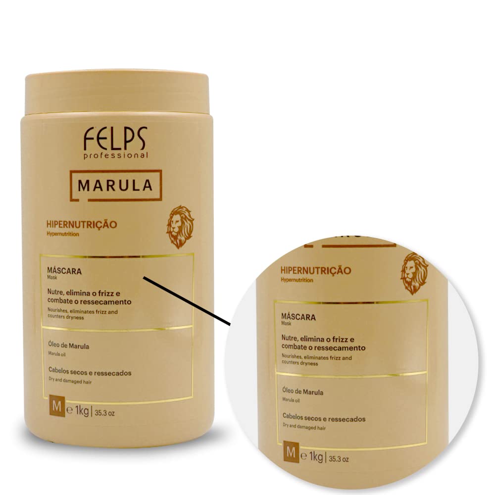 Felps Professional Marula Hypernutrition Hair Mask in 1kg jar, nourishing hair care treatment with marula oil for deep hydration.