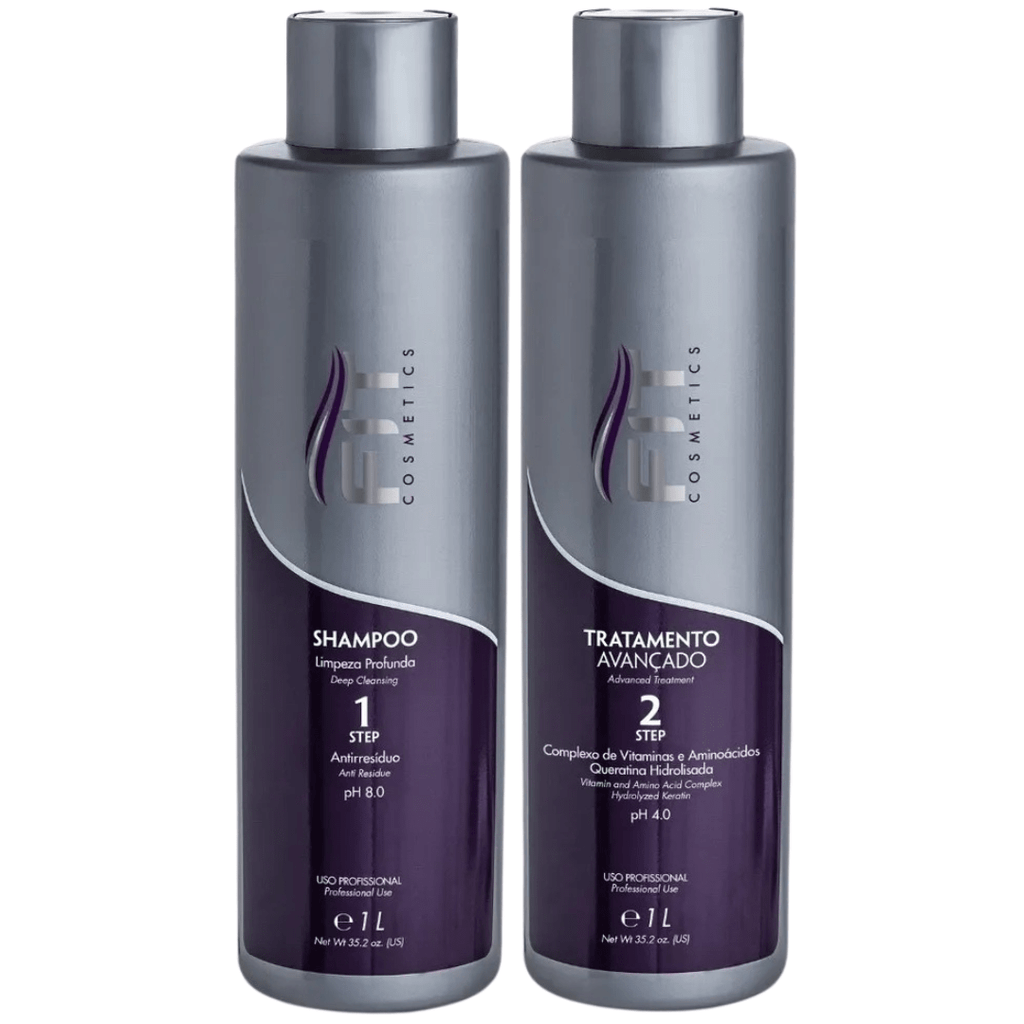 Fit Cosmetics Advanced Treatment Straightening Power hair care kit with two 1L bottles, for professional hair treatment and straightening.