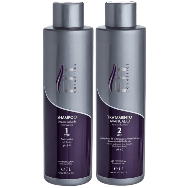 Fit Cosmetics Advanced Treatment Straightening Power hair care kit with two 1L bottles, for professional hair treatment and straightening.