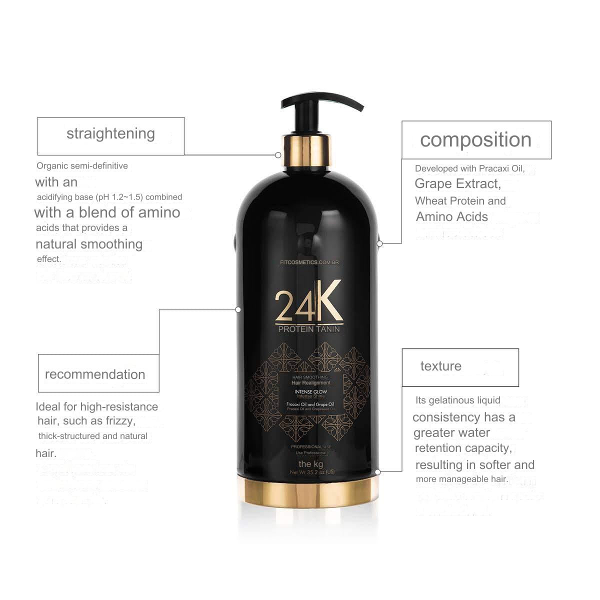 FIT COSMETICS Tanino 24k Semi-Definite Progressive Hair Brush, 1000ml, for professional hair care and styling.