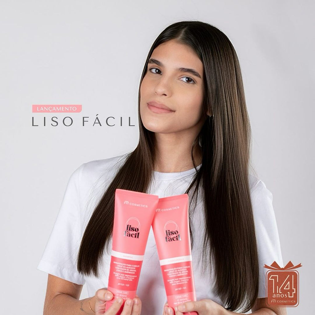 Fit Cosmetics Liso Facil Easy Straightening Kit for hair, smoothing, hydrating, and post-chemical treatment home care product.