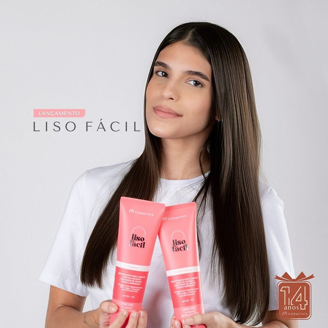 Fit Cosmetics Liso Facil Easy Straightening Kit for hair, smoothing, hydrating, and post-chemical treatment home care product.