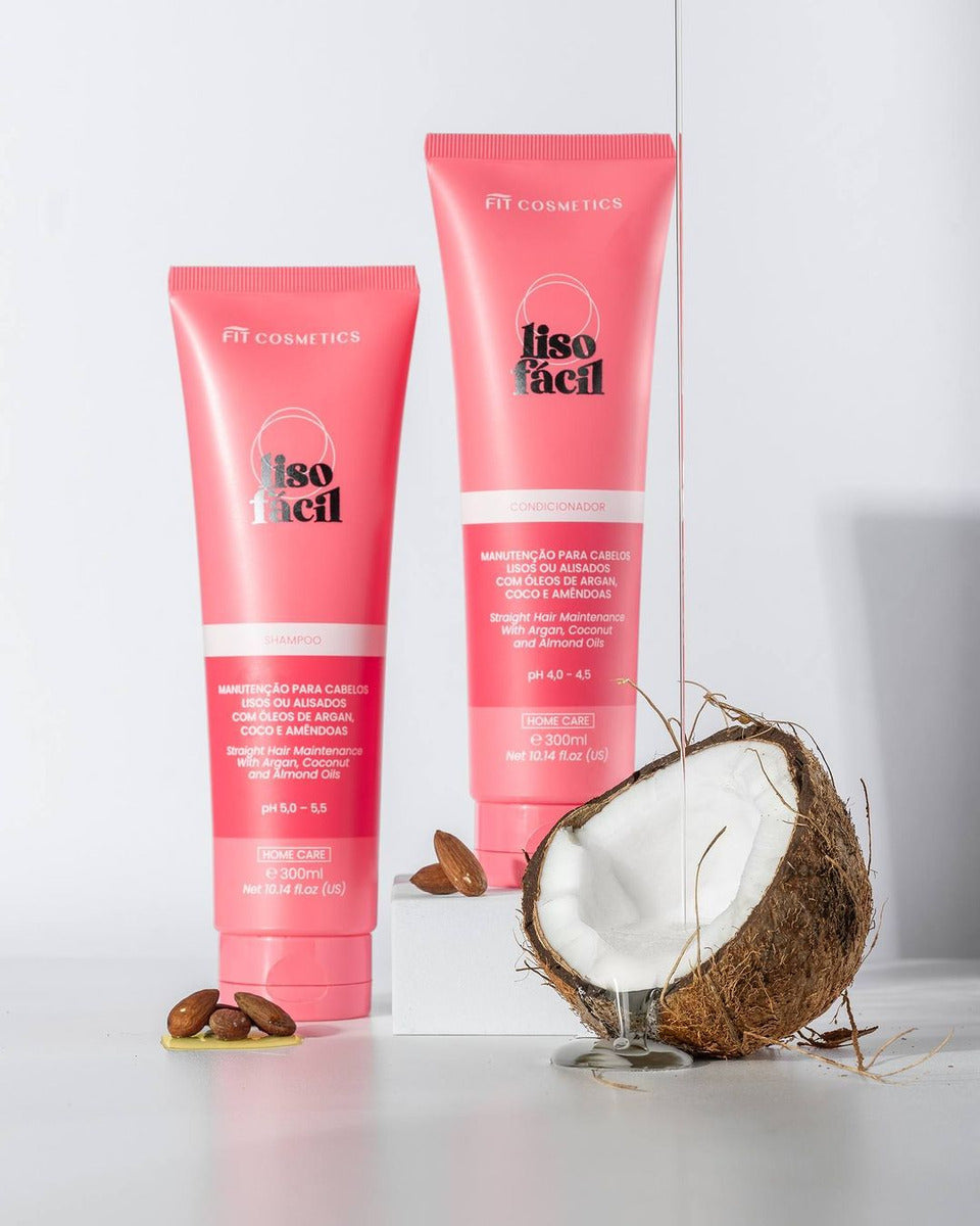 Fit Cosmetics Liso Facil Easy Straightening Kit for hair, smoothing, hydrating, and balancing charges, ideal for post-chemical home care.