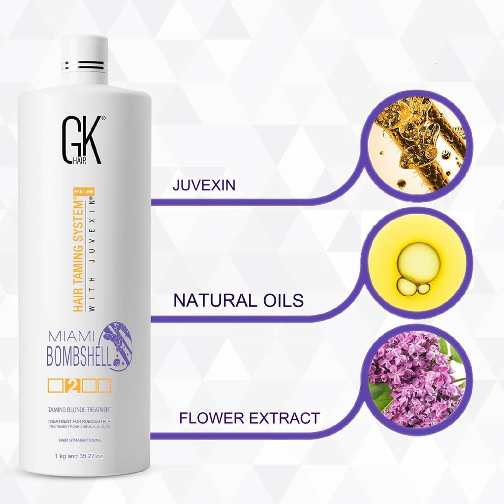GK Hair Miami Bombshell Hair Taming Blond Treatment System With Juvexin 1000ml/33.8 fl.oz. - BuyBrazil
