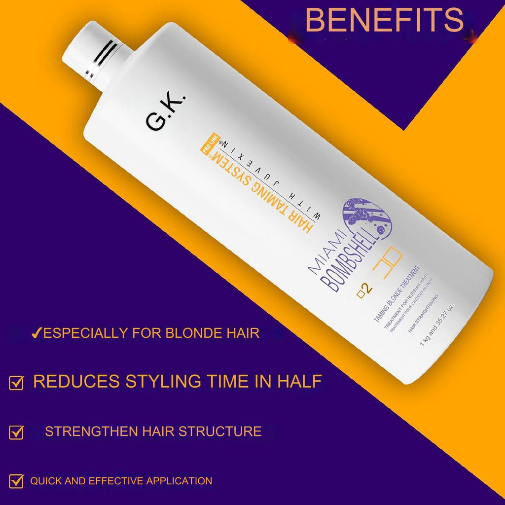 GK Hair Miami Bombshell Hair Taming Blond Treatment System With Juvexin 1000ml/33.8 fl.oz. - BuyBrazil