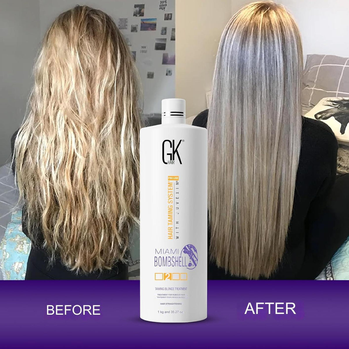 GK Hair Miami Bombshell Hair Taming Blond Treatment System With Juvexin 1000ml/33.8 fl.oz. - BuyBrazil