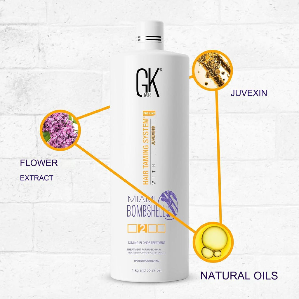GK Hair Miami Bombshell Hair Taming Blond Treatment System With Juvexin 1000ml/33.8 fl.oz. - BuyBrazil