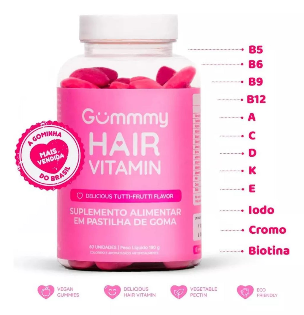 Gummy Hair Vitamin Tutti Frutti With 60 Units Treatment Anti-Hair Loss - BuyBrazil