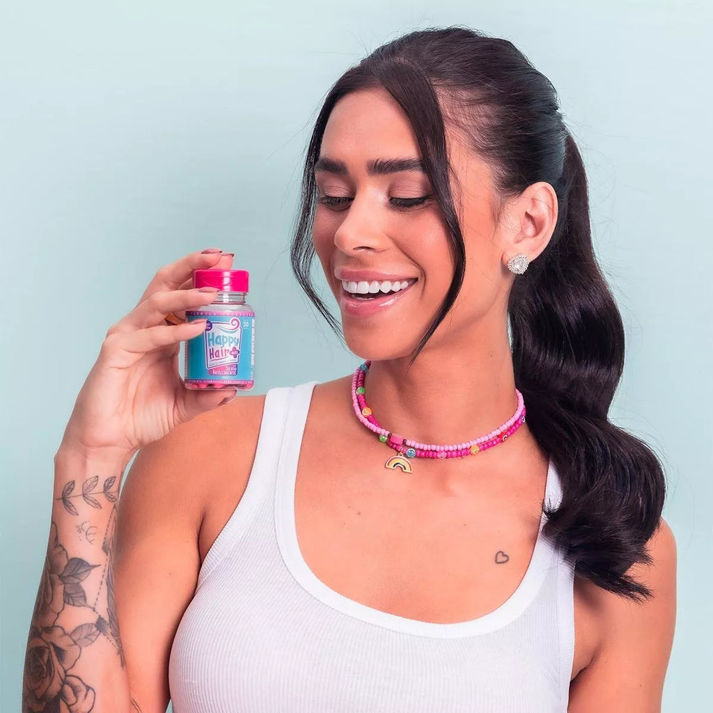 GUMMY HAIR Happy Hair Accelerated Hair Growth supplement in a bottle of 30 caps, for hair care and growth support.